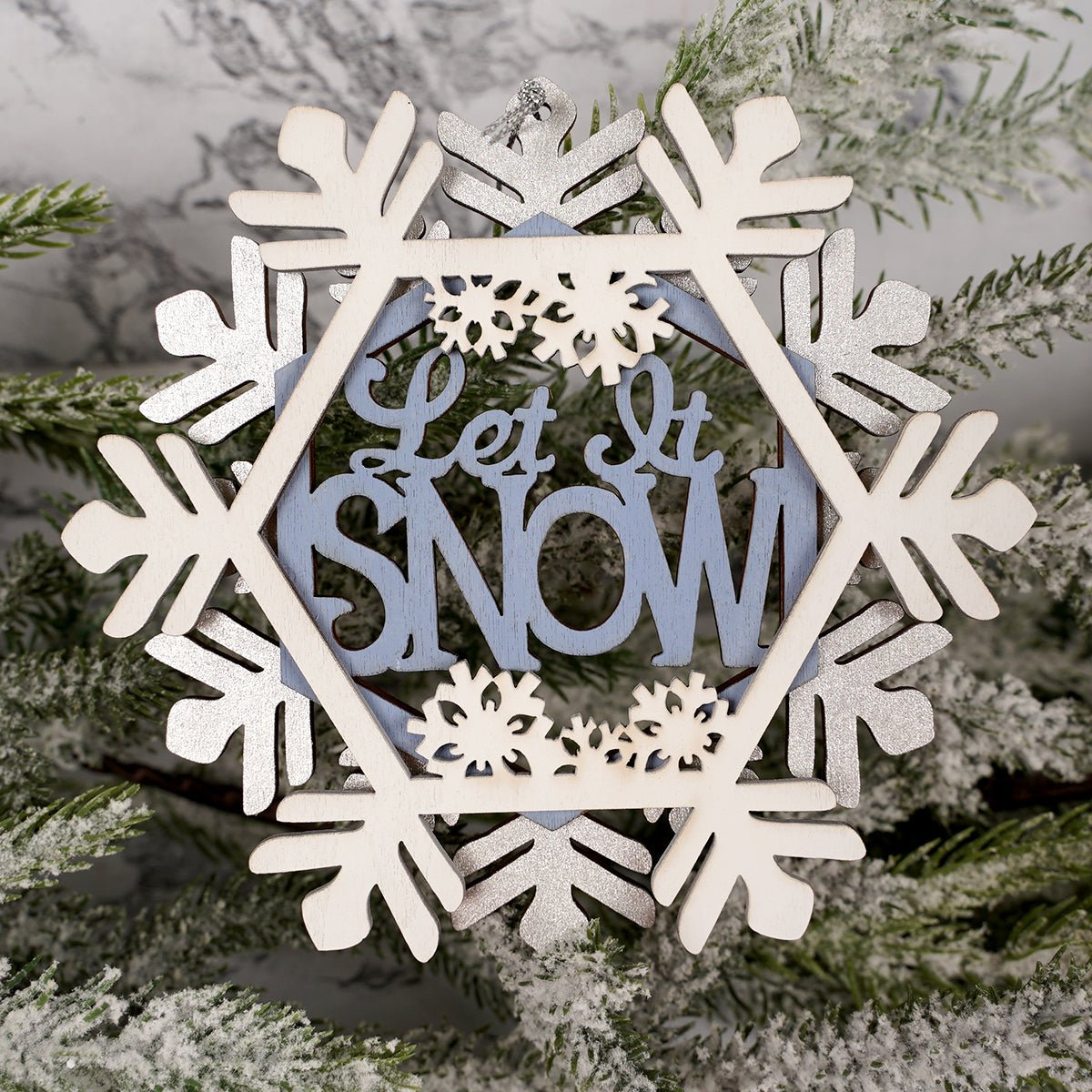 Blue White Wood Snowflake Ornament