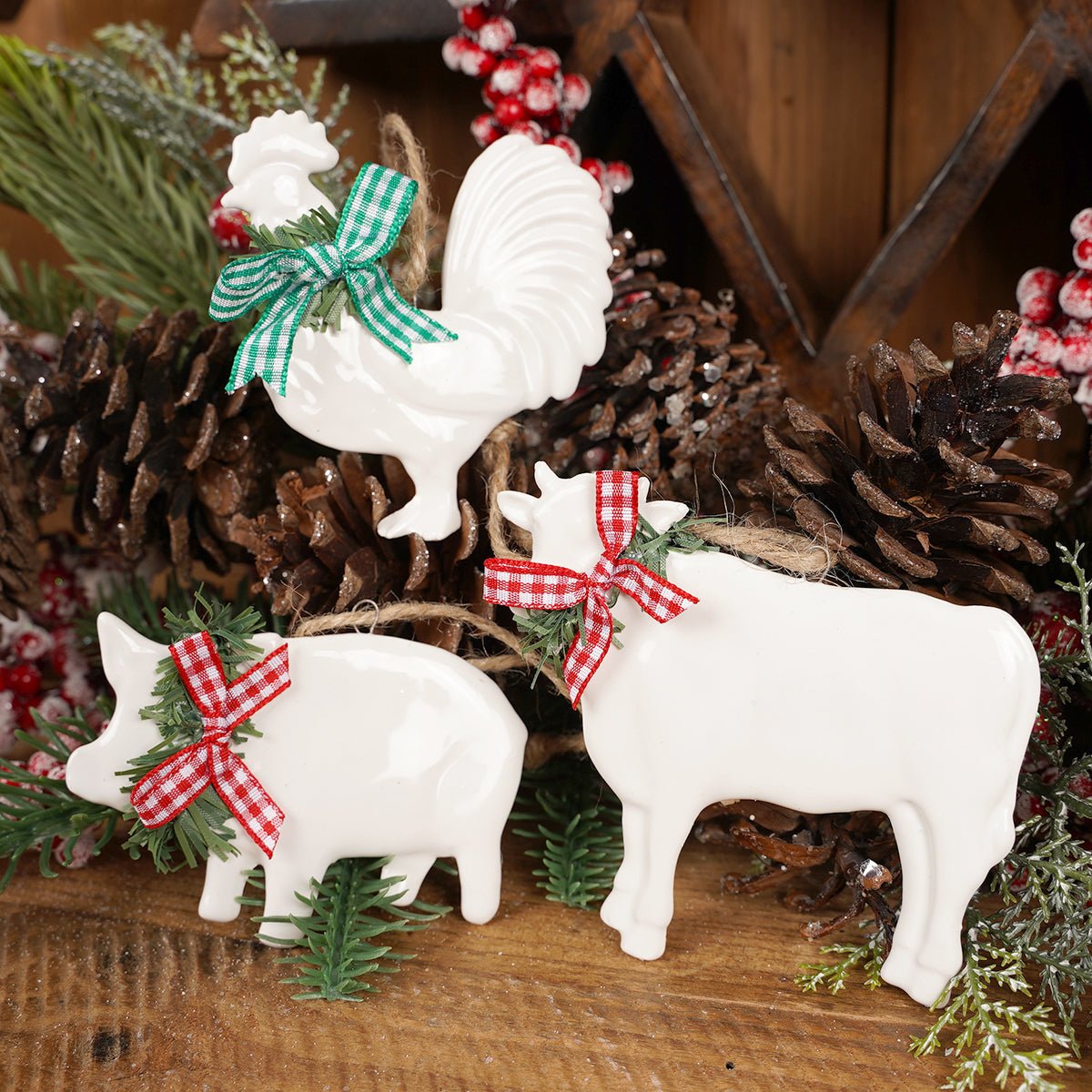 Farm Animals With Bow Ornament 3 Styles