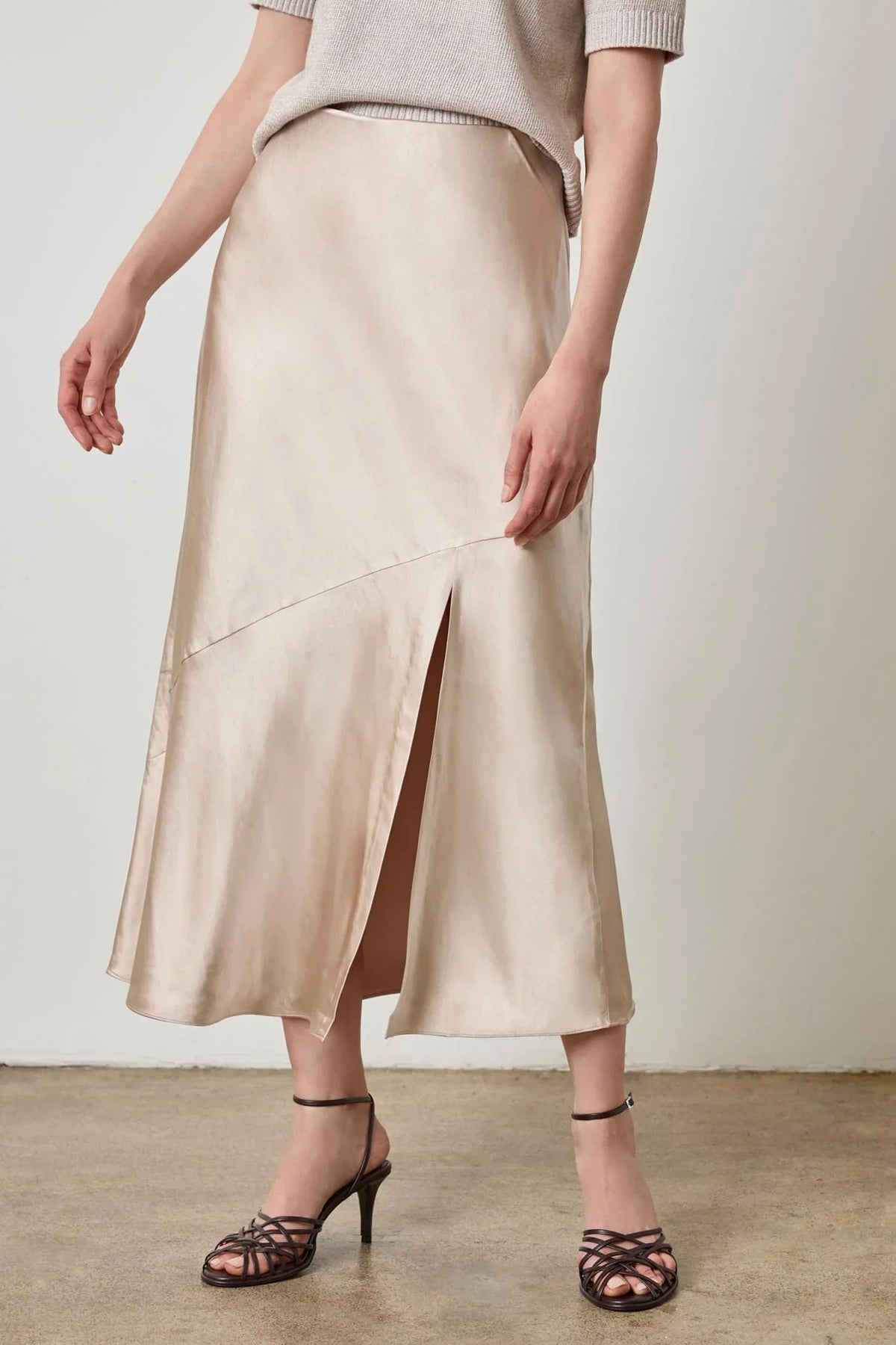 SATIN SLIT FRONT SKIRT