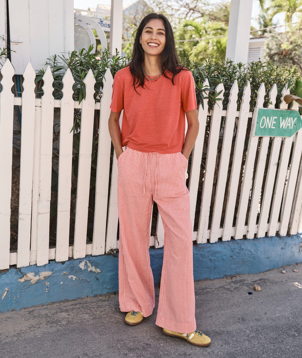 Seersucker Drawstring Wide Leg Pant