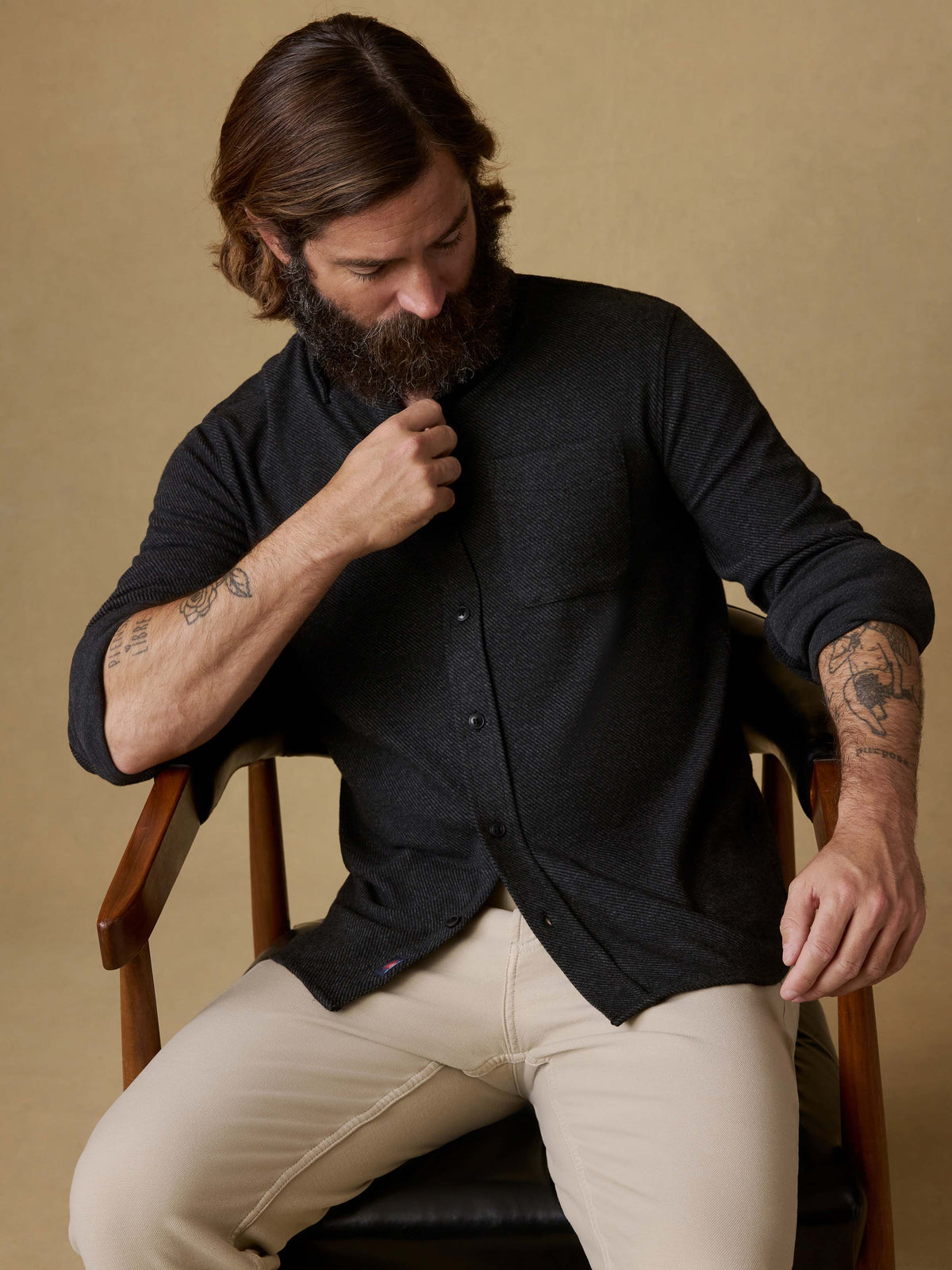 Legend Sweater Shirt (Single Pocket) - Heathered Black Twill