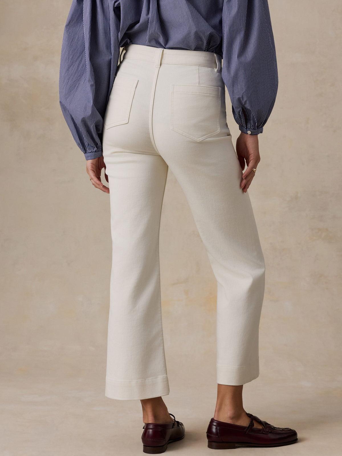 Stretch Terry Patch Pocket Ankle Pant - Egret