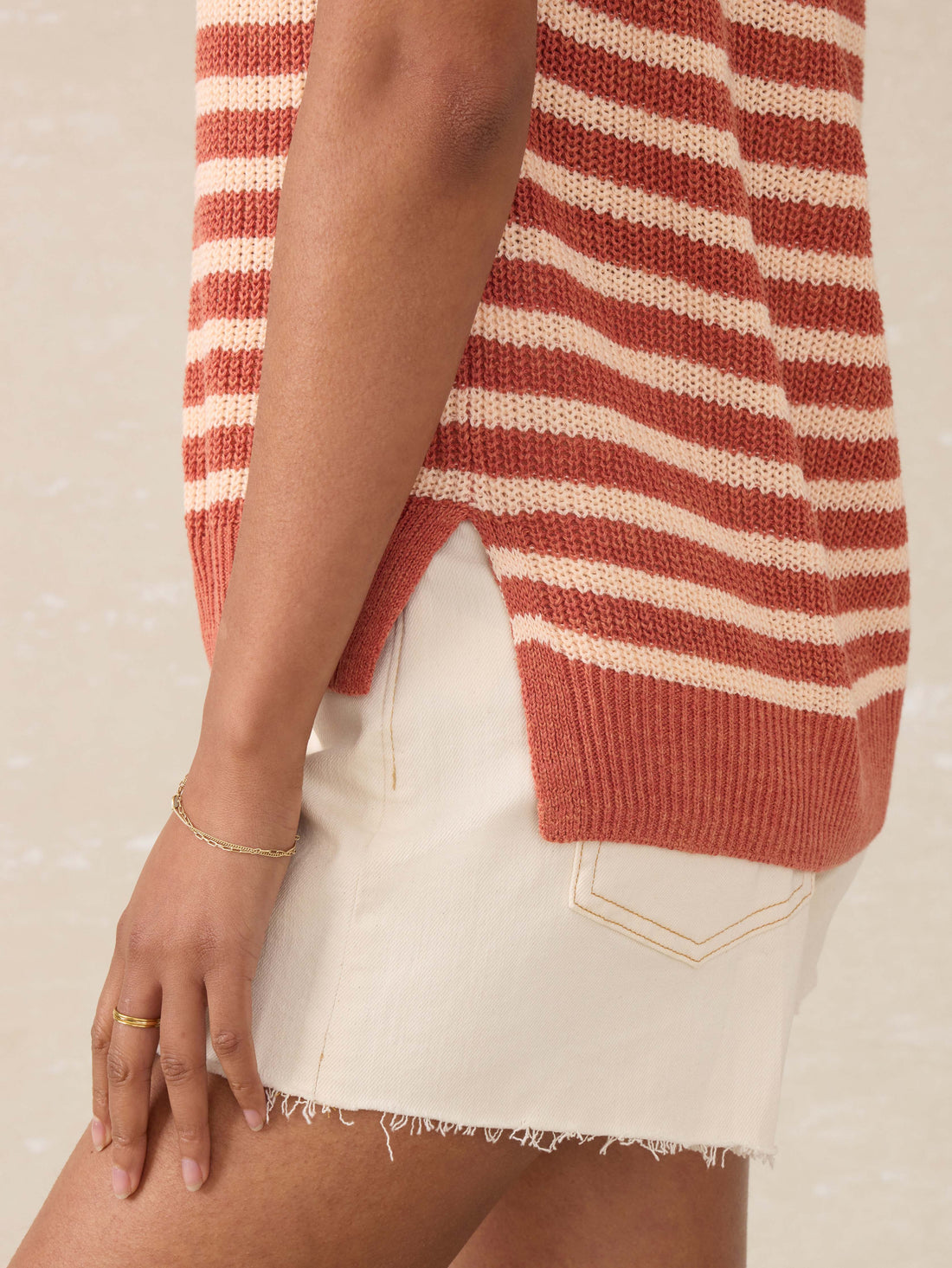 Miramar Linen Sweater Tank - Sandstone Stripe