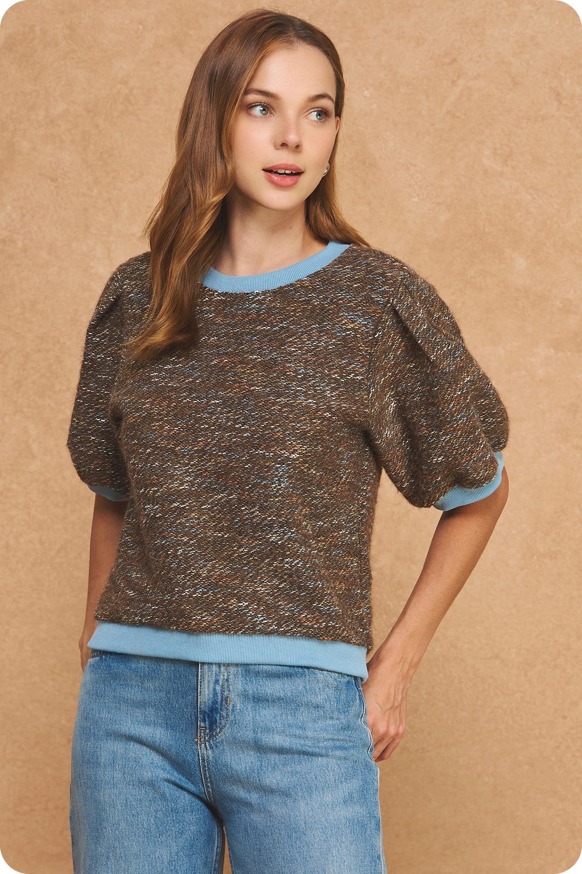 MARLED PUFF SLEEVE SWEATER TOP