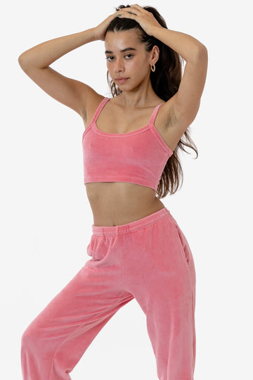 VLR316GD - Garment Dye Velour Spaghetti Crop Tank