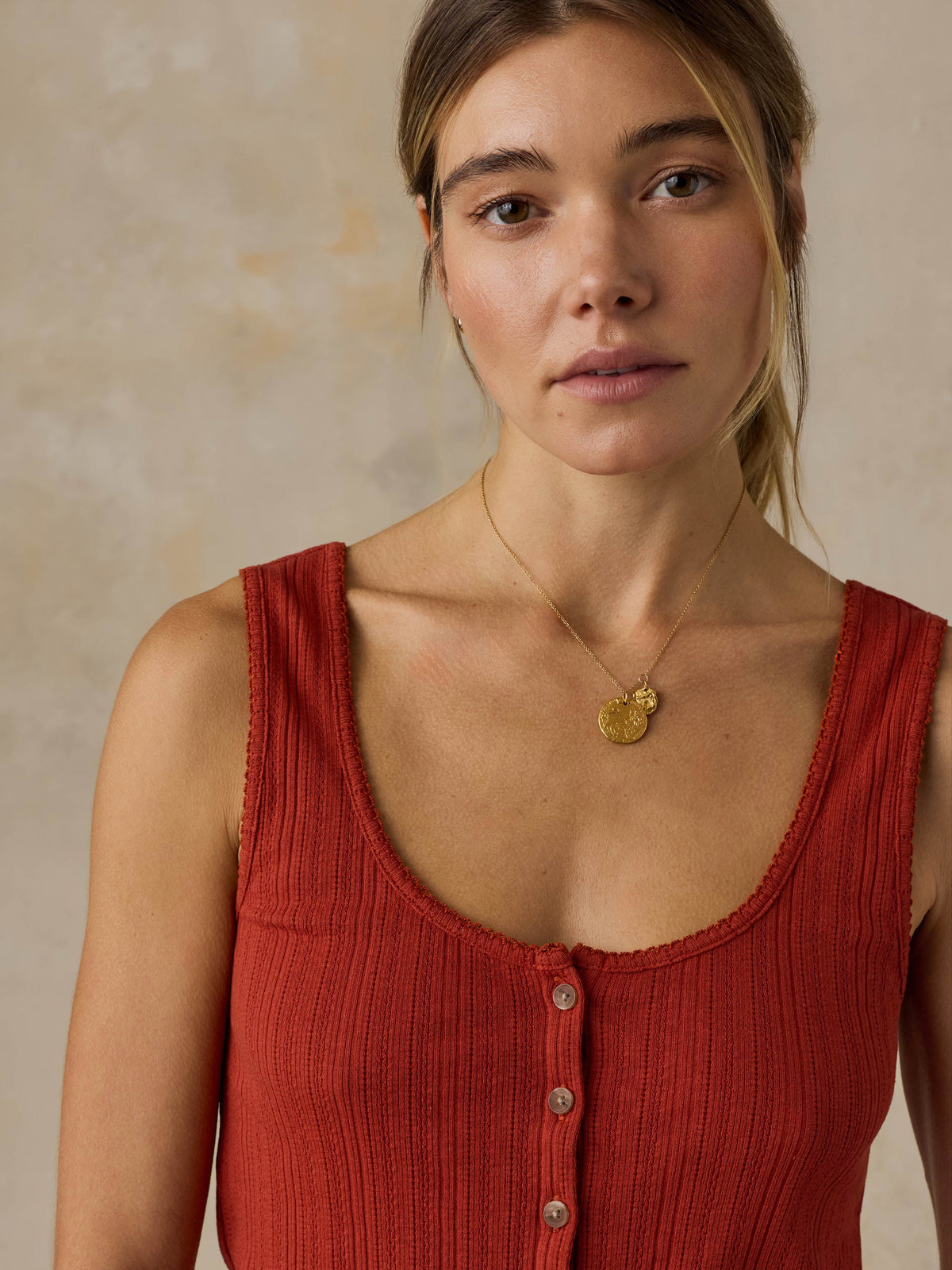 Paradise Pointelle Cami Cardigan - Red Ochre