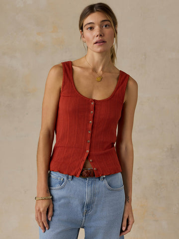 Paradise Pointelle Cami Cardigan - Red Ochre