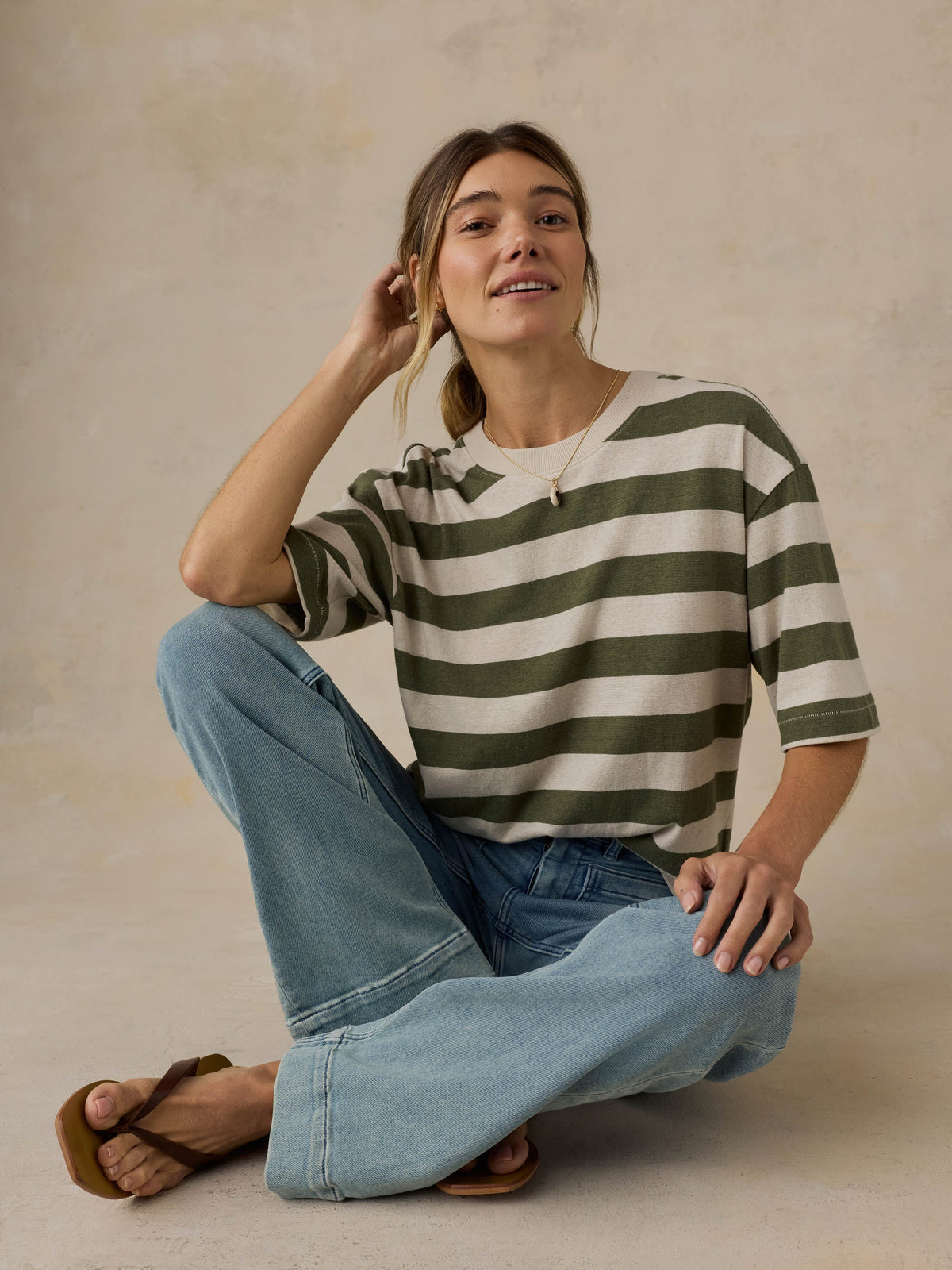 Hemp Blend Vintage Tee - Olive Stripe