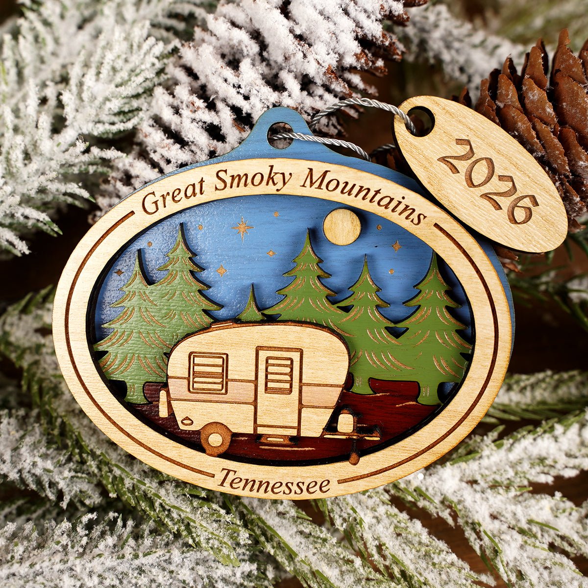 Great Smoky Mountains Wood Camper Ornament