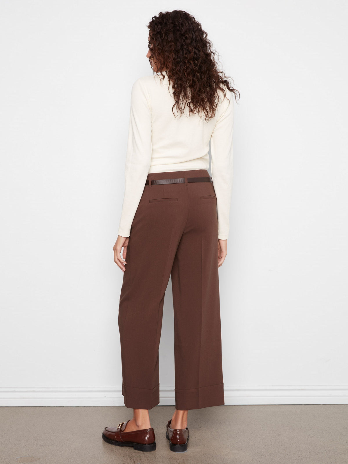 Belted Wide Leg Crepe Pants - Coffee