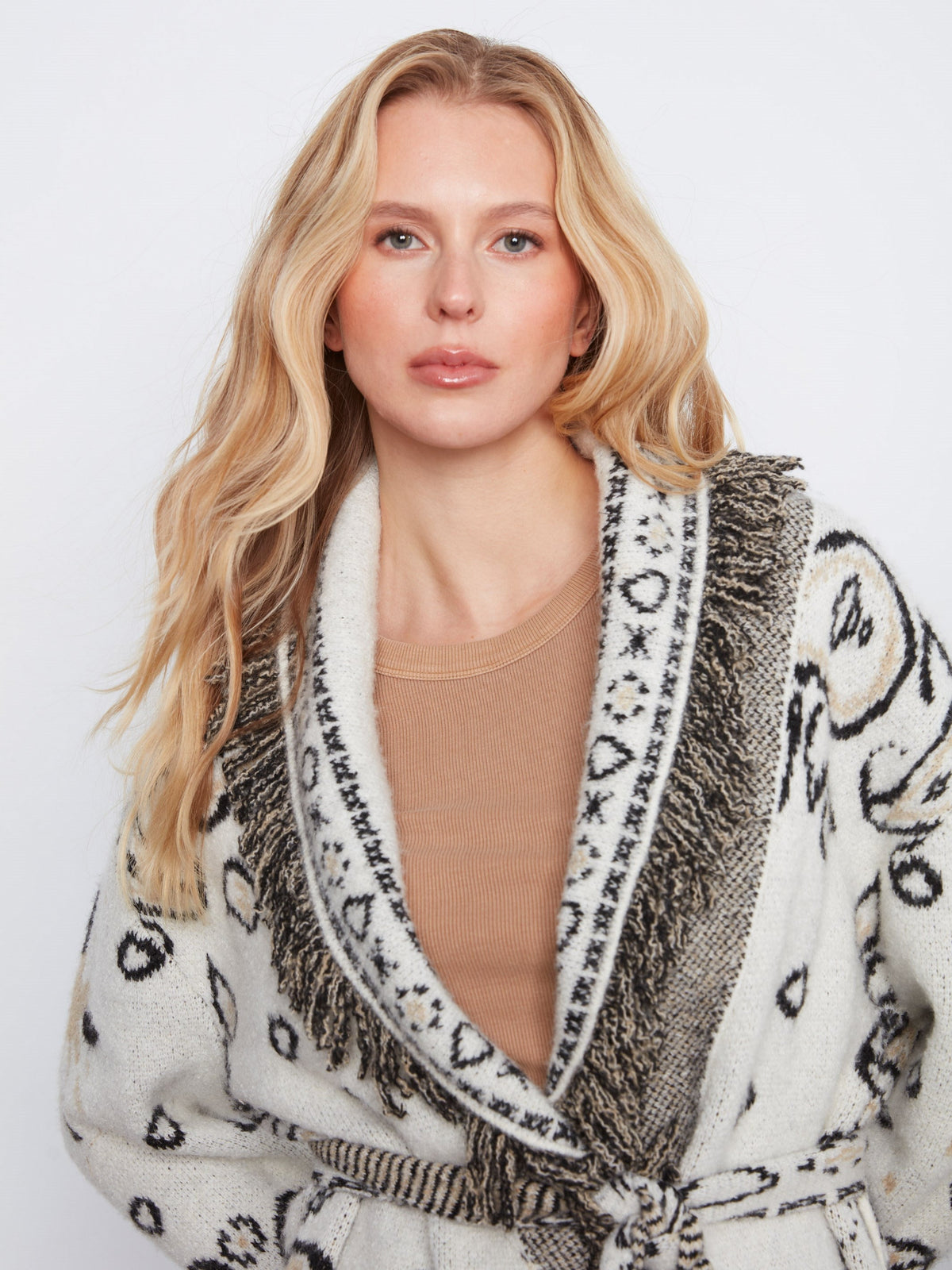 Fringed Belted Cardigan - Ecru
