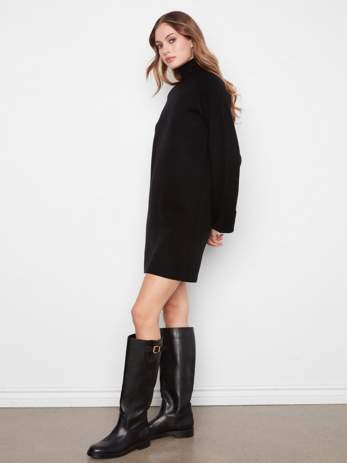 Mock Neck Sweater Dress - Black