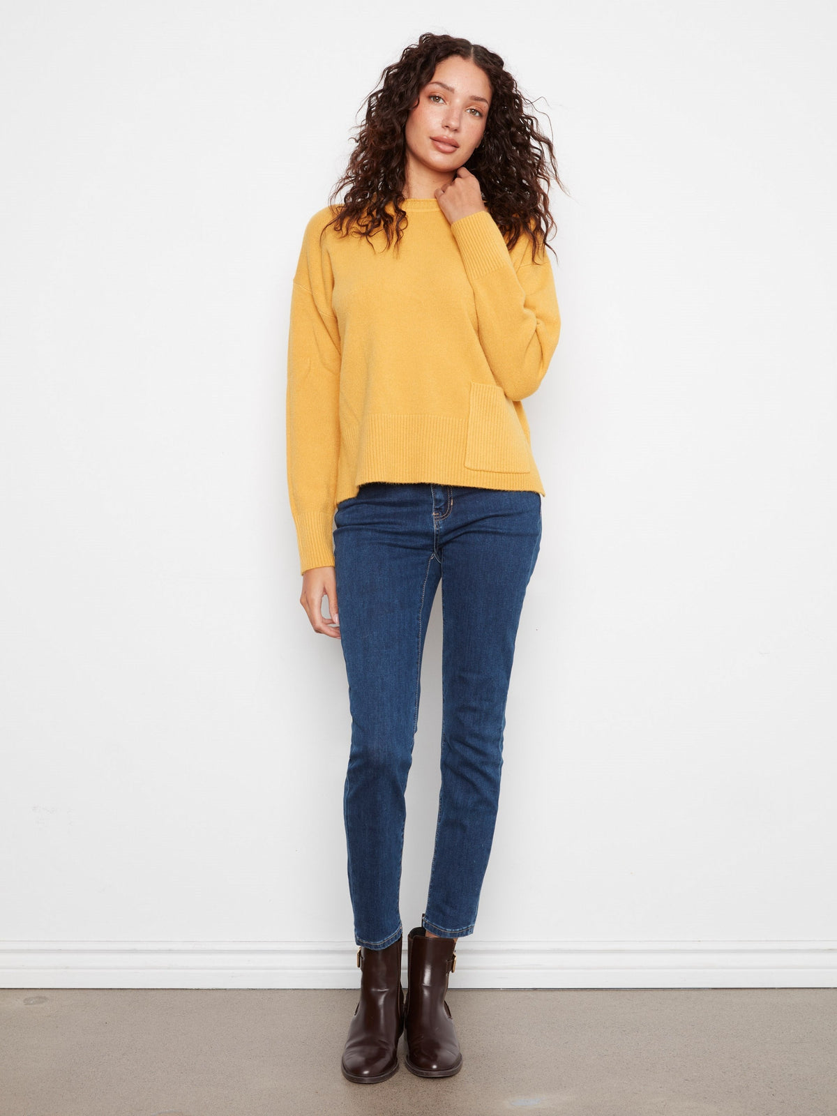 Patch Pocket Crew Neck Sweater - Amber
