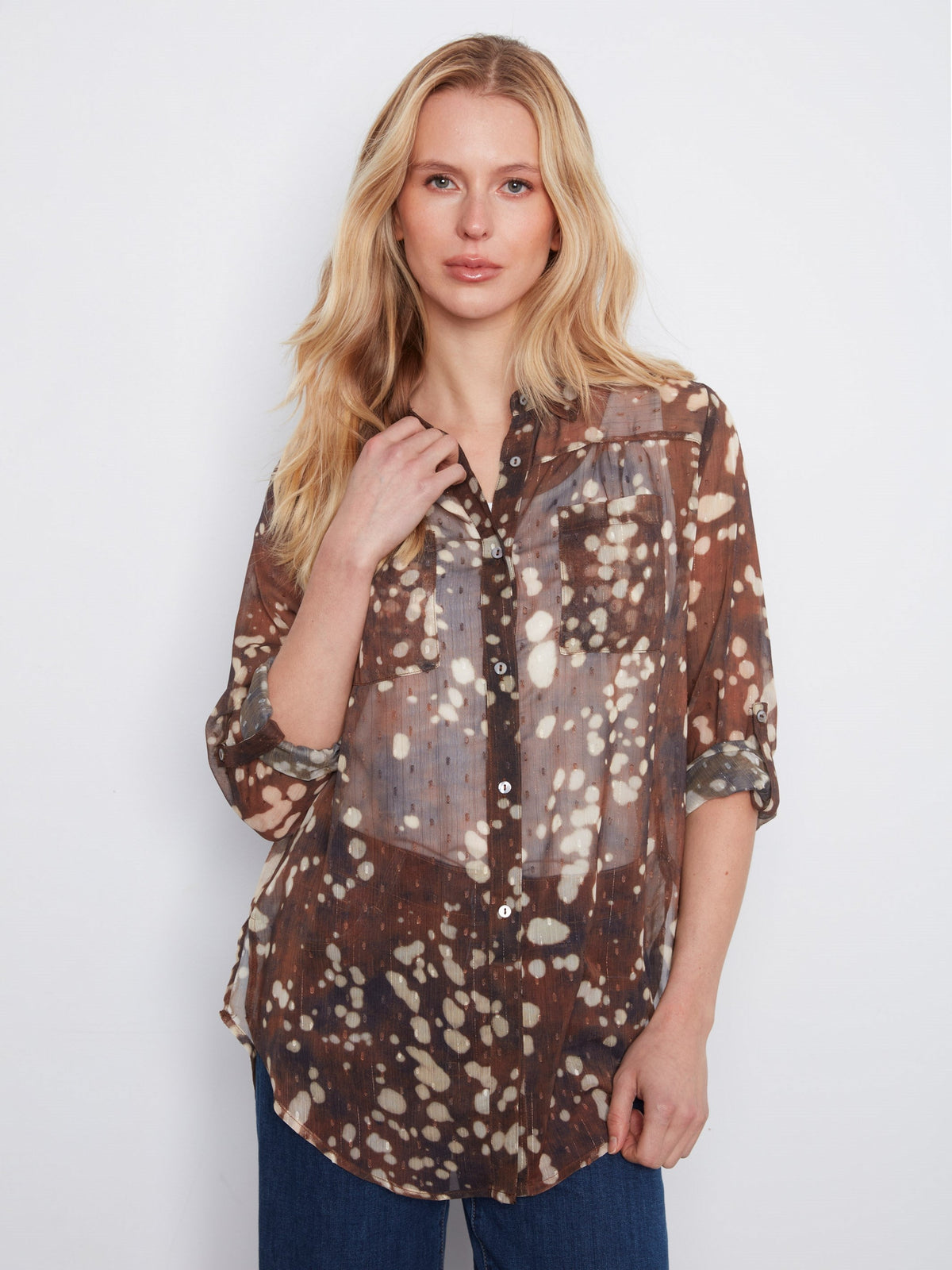 Printed Button-Up Blouse - Speckle