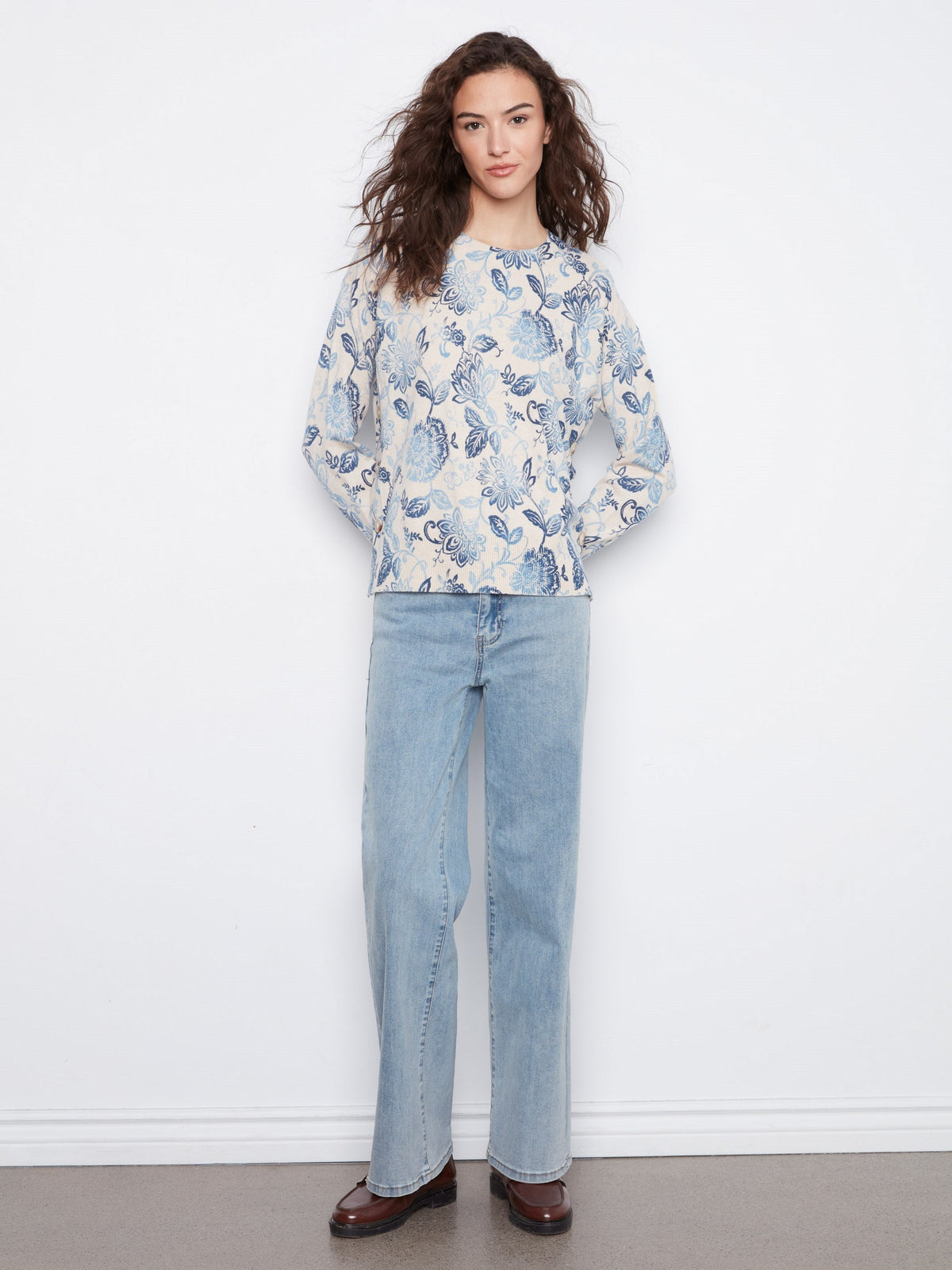 Printed Sweater With Side Buttons - Velora