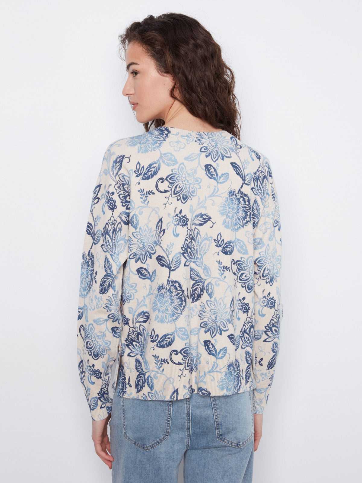 Printed Sweater With Side Buttons - Velora