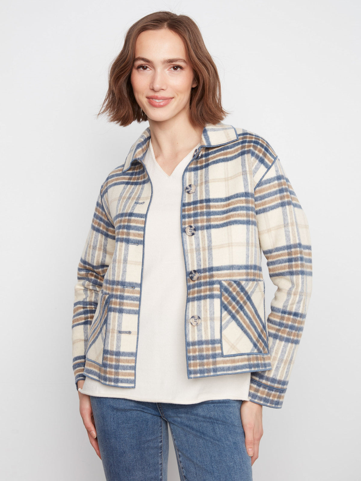 Reversible Plaid Jacket - Ecru