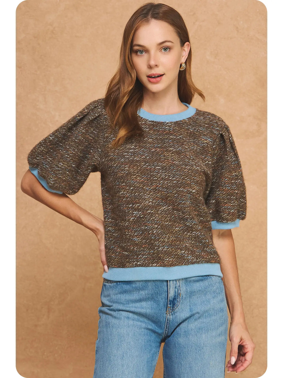 MARLED PUFF SLEEVE SWEATER TOP