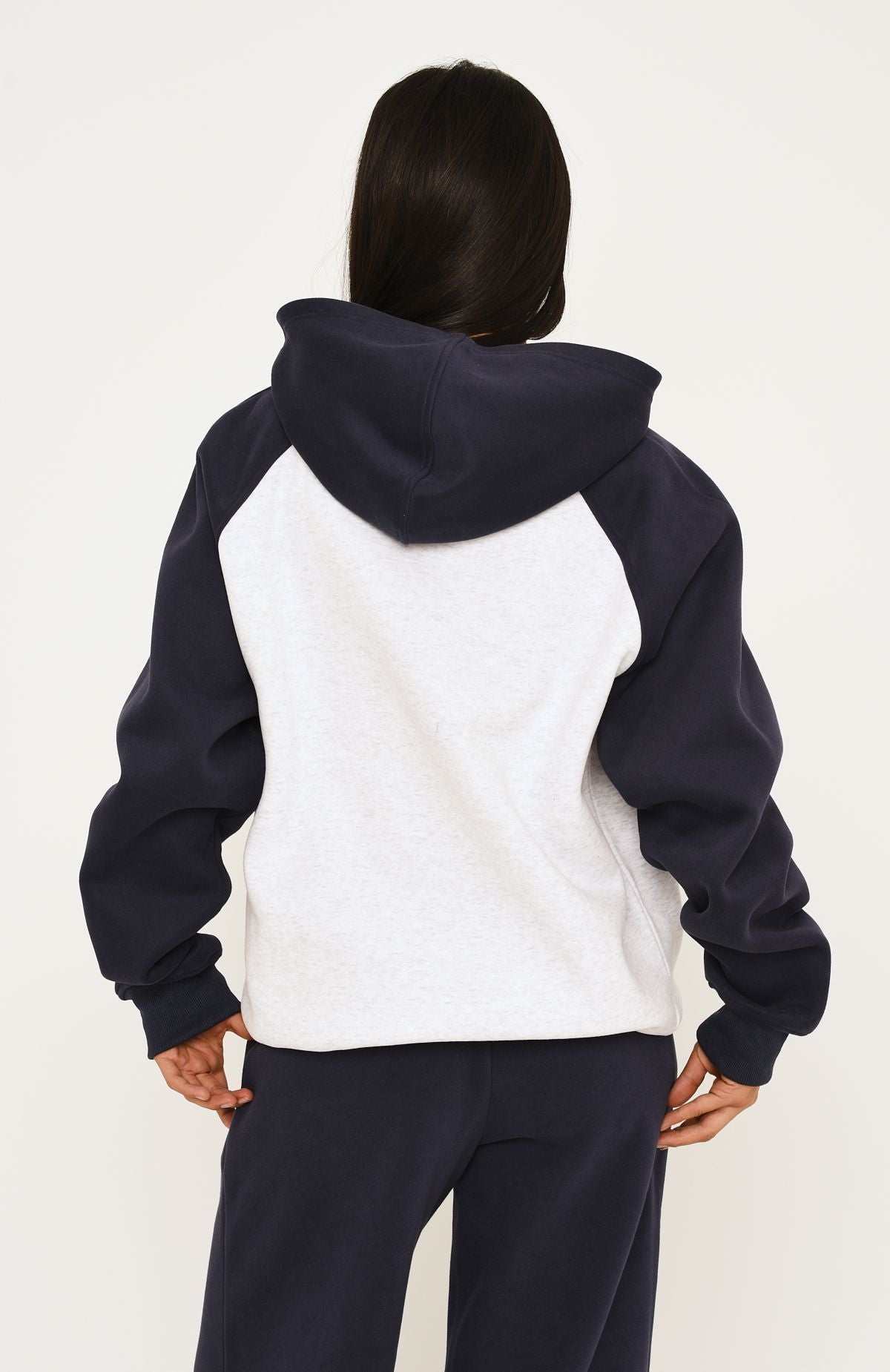 Loving It Here Oversized Hoodie Grey Marle/Navy