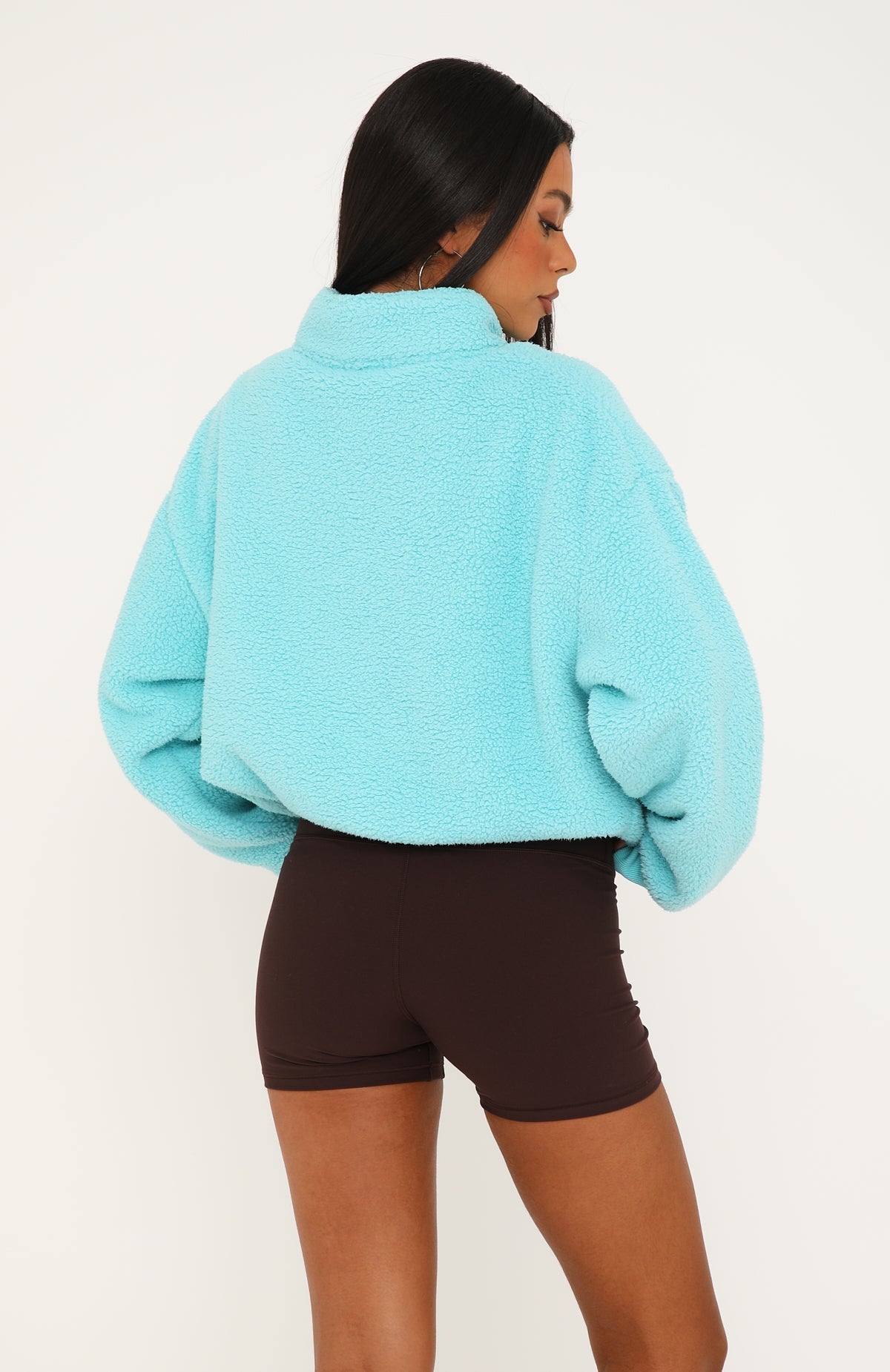 Figure It Out Later Fleece Quarter Zip Sweater Aqua