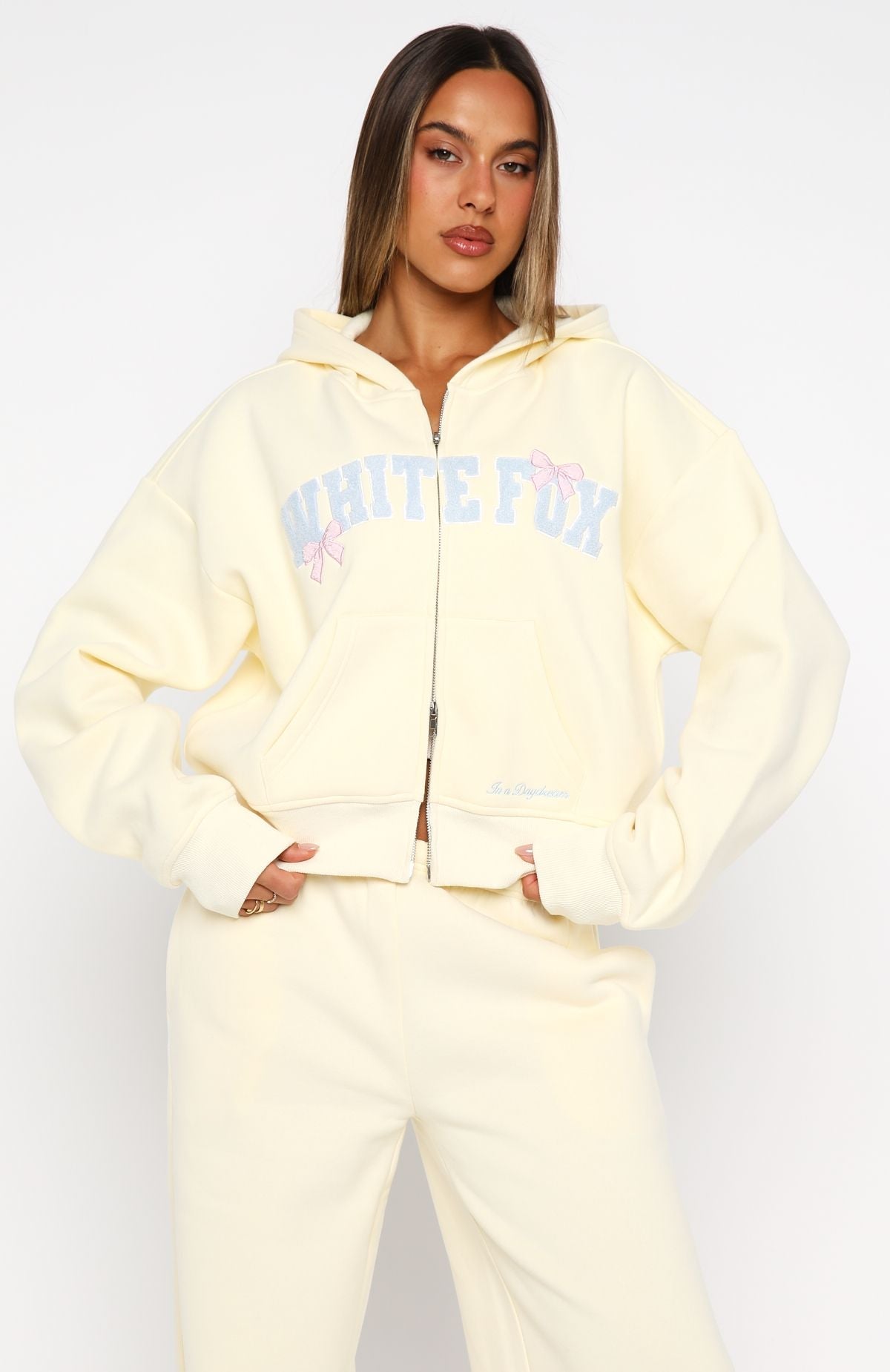 Daydreamers Madeline Boxy Zip Front Hoodie Lemon