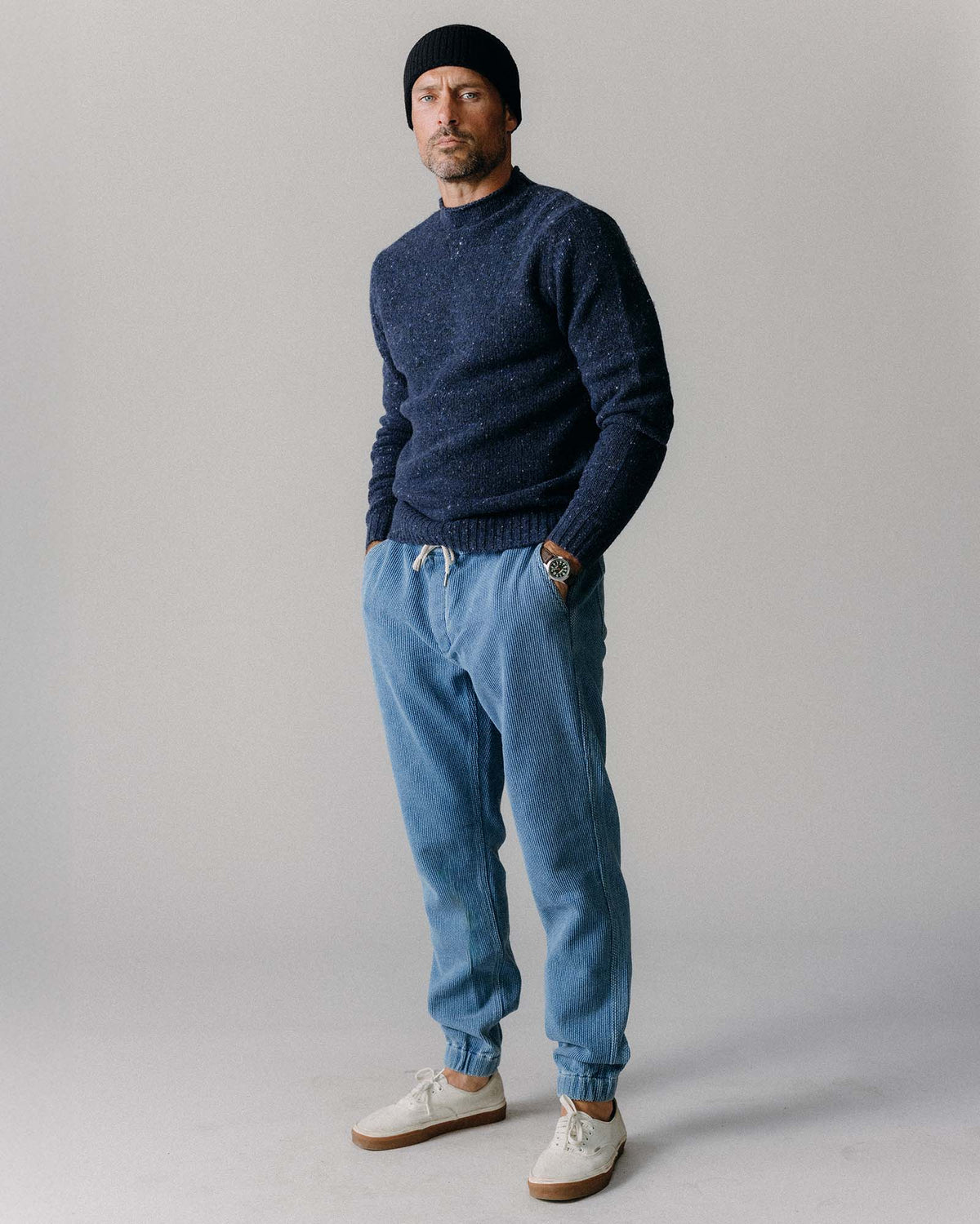 The Apres Pant in Washed Indigo Sashiko