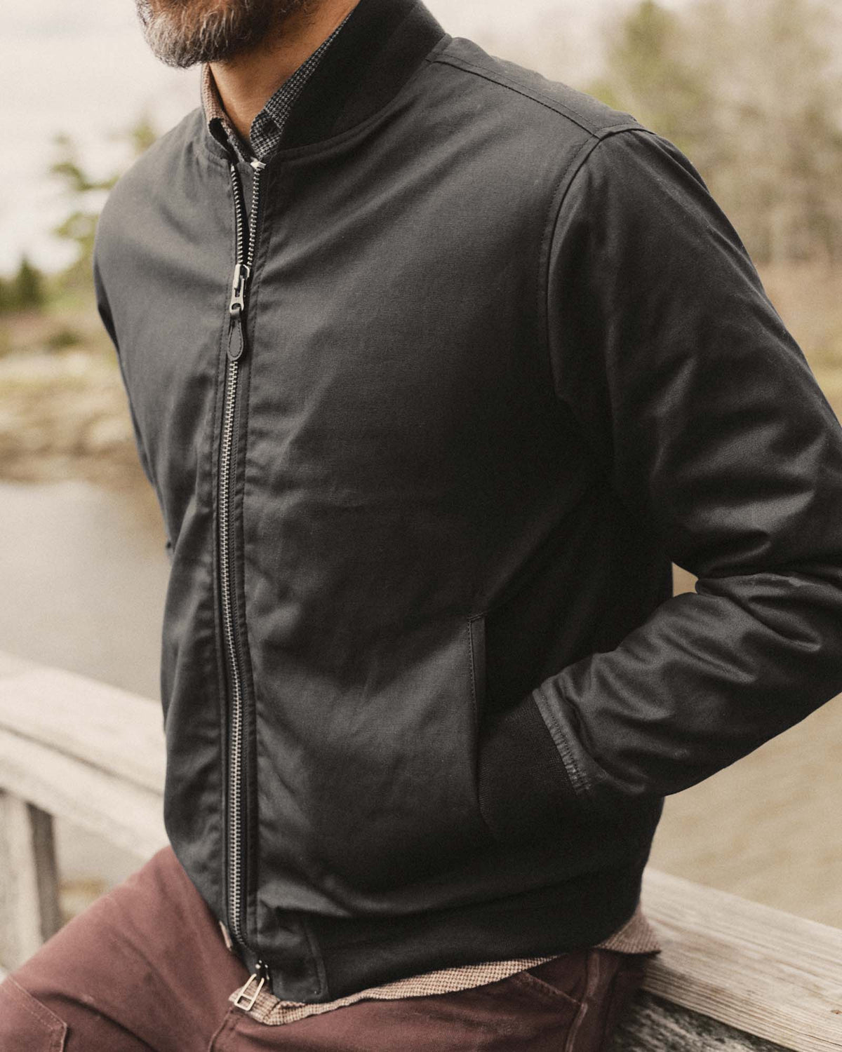 The Insulated Bomber Jacket in Coal Dry Wax