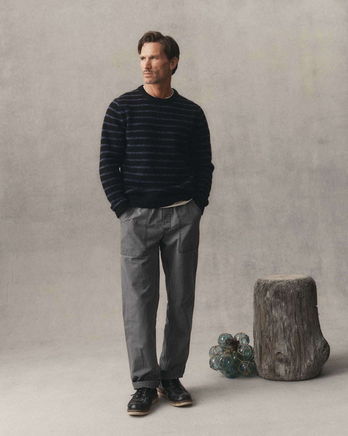 The Eastmoor Sweater in Coal Stripe Wool