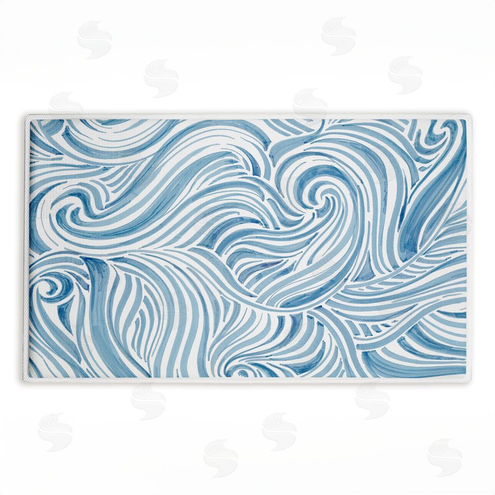 Emma Peal | Blue Sea Scrolls Pattern Plush Bath Mat