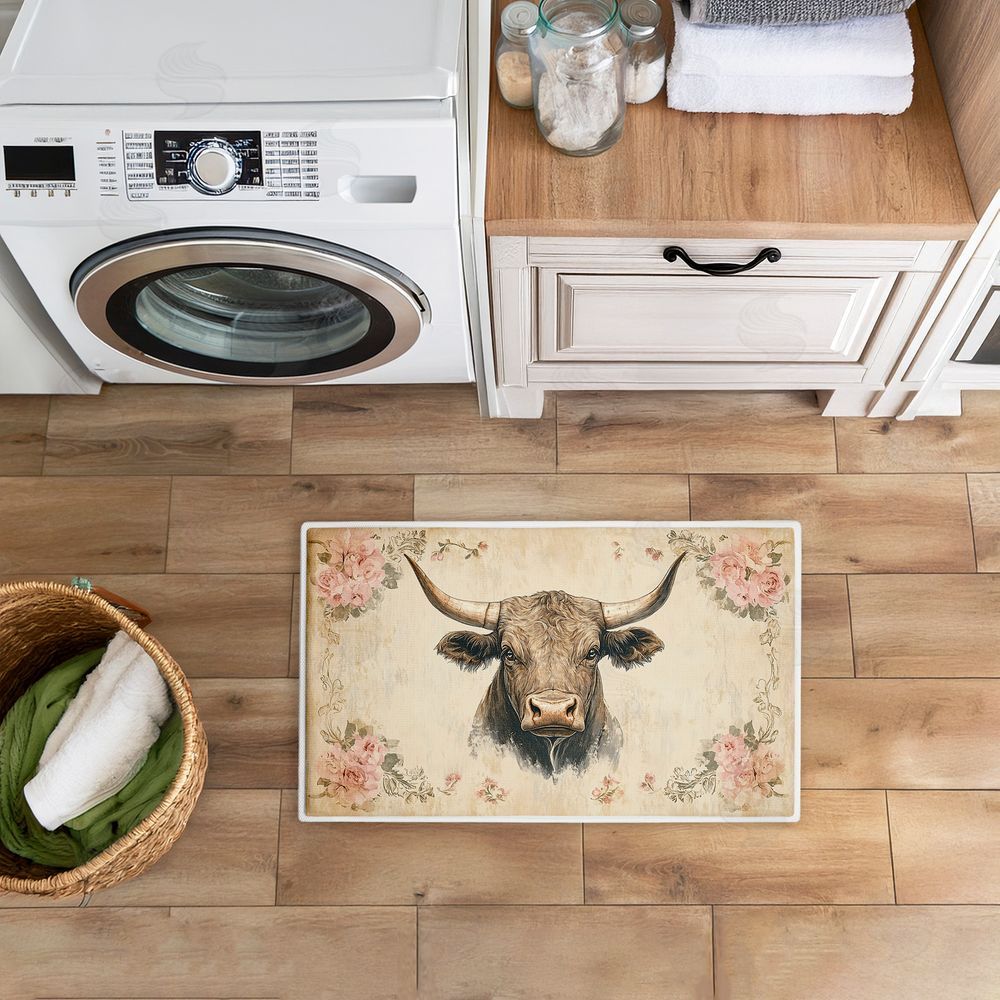 Heidi Kuntz | Cattle with Floral Border Plush Bath Mat