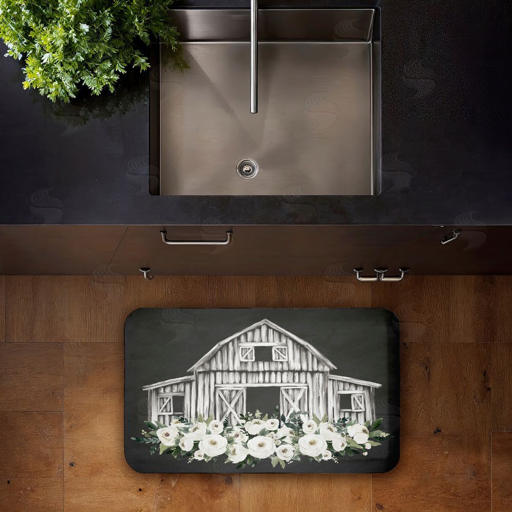 Lettered and Lined | Rustic Barn with White Roses Anti-Fatigue Mat