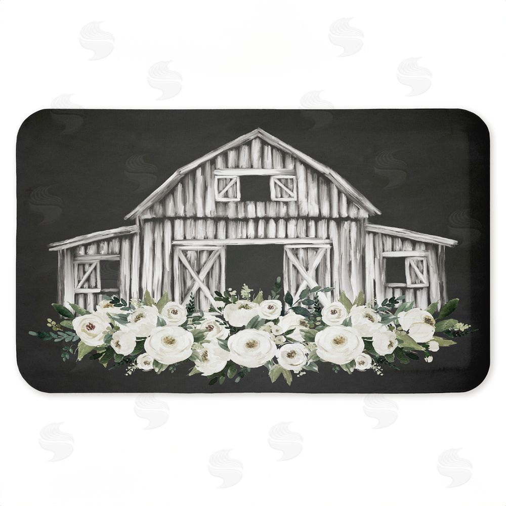 Lettered and Lined | Rustic Barn with White Roses Anti-Fatigue Mat