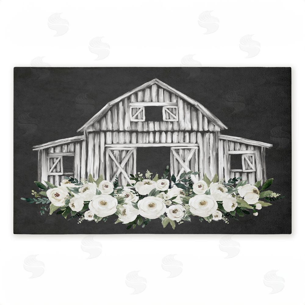 Lettered and Lined | Rustic Barn with White Roses Non-Woven Door Mat