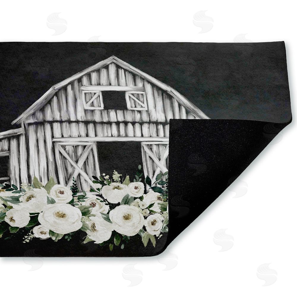 Lettered and Lined | Rustic Barn with White Roses Non-Woven Door Mat