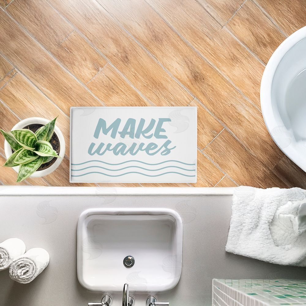 Lettered and Lined | Make Waves Aqua Blue Plush Bath Mat