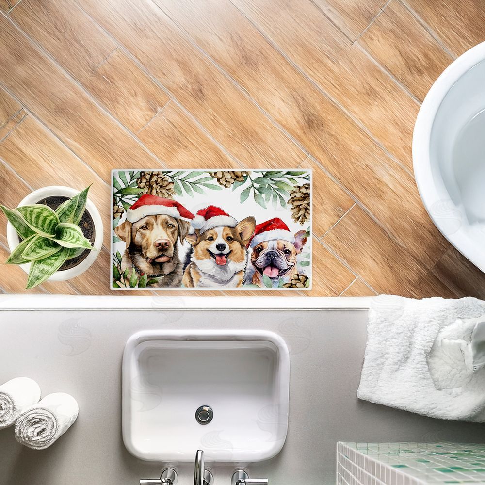 Kim Allen | Three Christmas Hat Dogs Plush Bath Mat
