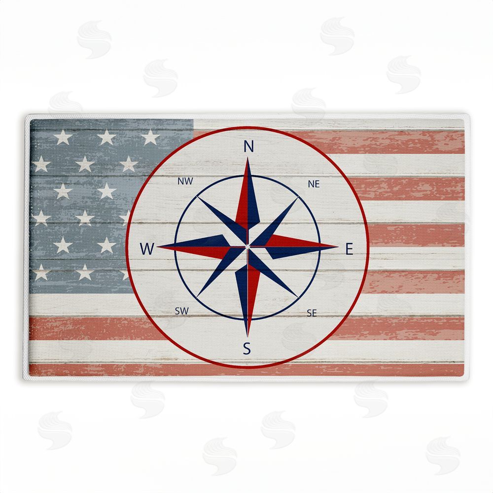 Kim Allen | Nautical Flag with Compass Plush Bath Mat