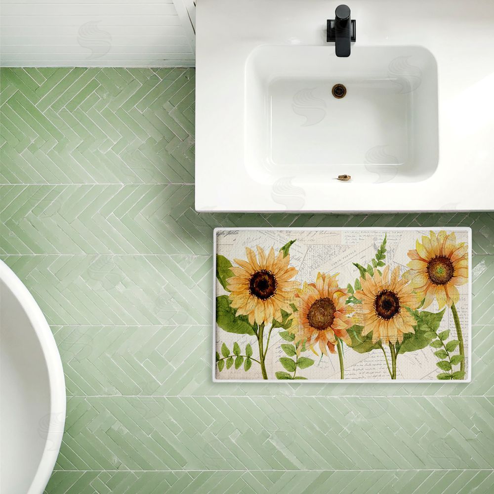 Kim Allen | Sunflowers & Vintage Letter Mail Plush Bath Mat