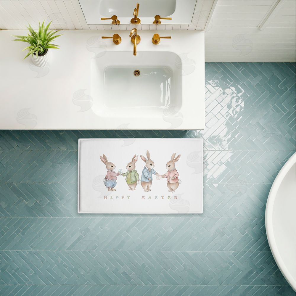 Leah Straatsma | Minimal Happy Easter Bunnies Plush Bath Mat