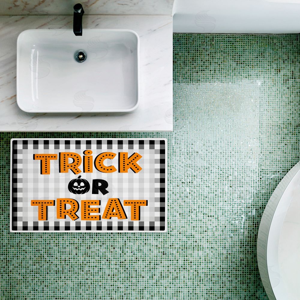 Marcus Prime | Trick Or Treat over Gingham Plush Bath Mat