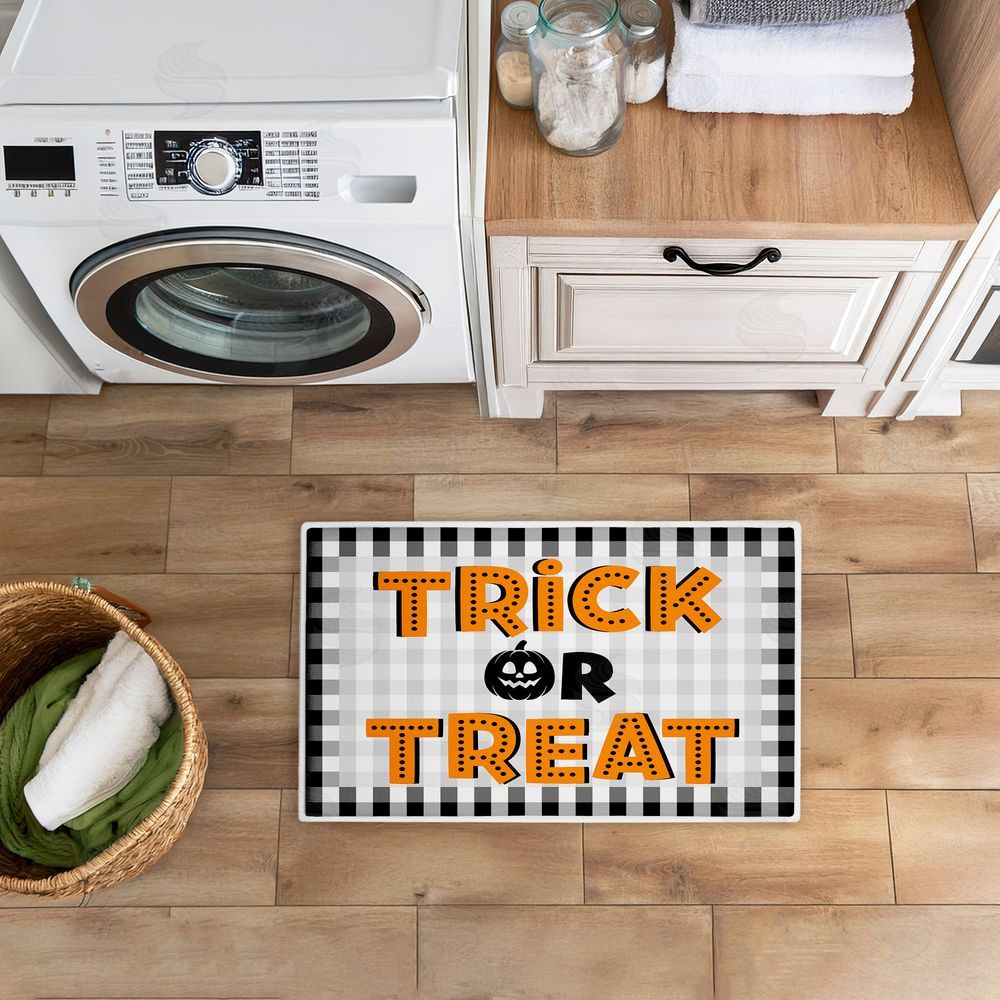Marcus Prime | Trick Or Treat over Gingham Plush Bath Mat