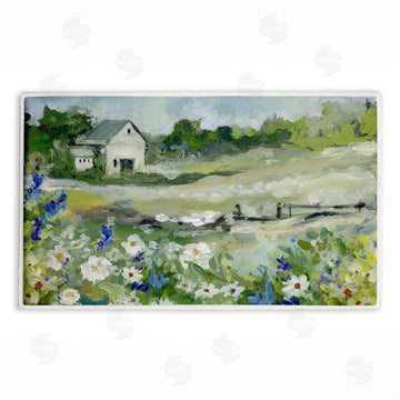 Susan Winget | Barn With White Flowers Plush Bath Mat