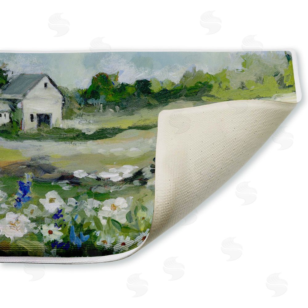 Susan Winget | Barn With White Flowers Plush Bath Mat
