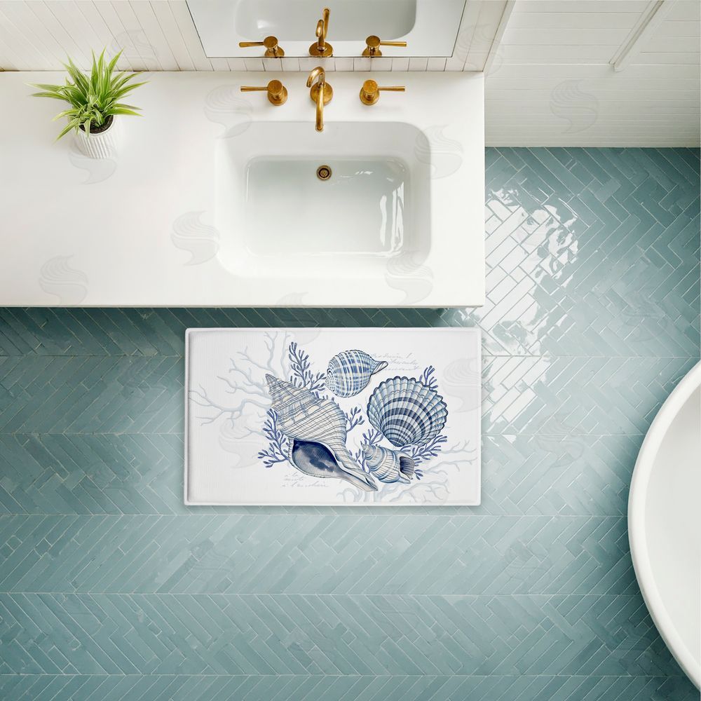 Nicole Tamarin | Coastal Chinoiserie Shells Plush Bath Mat