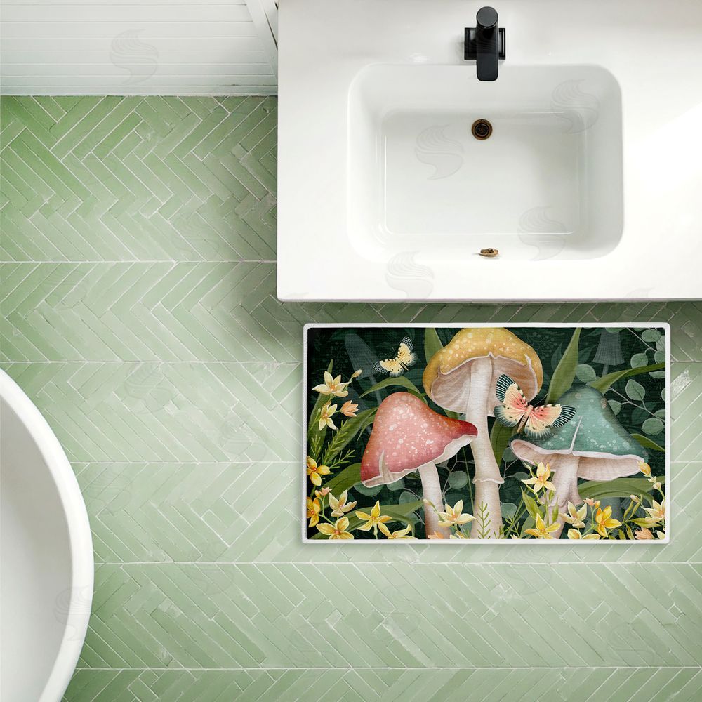 Nicole Tamarin | Midnight Garden Mushrooms Plush Bath Mat