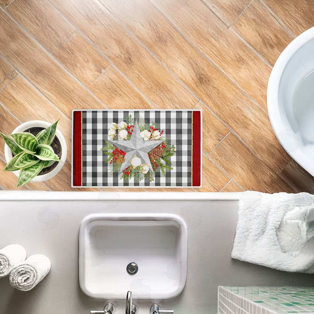 Nicole Tamarin | Gingham & Floral Star Shape Plush Bath Mat