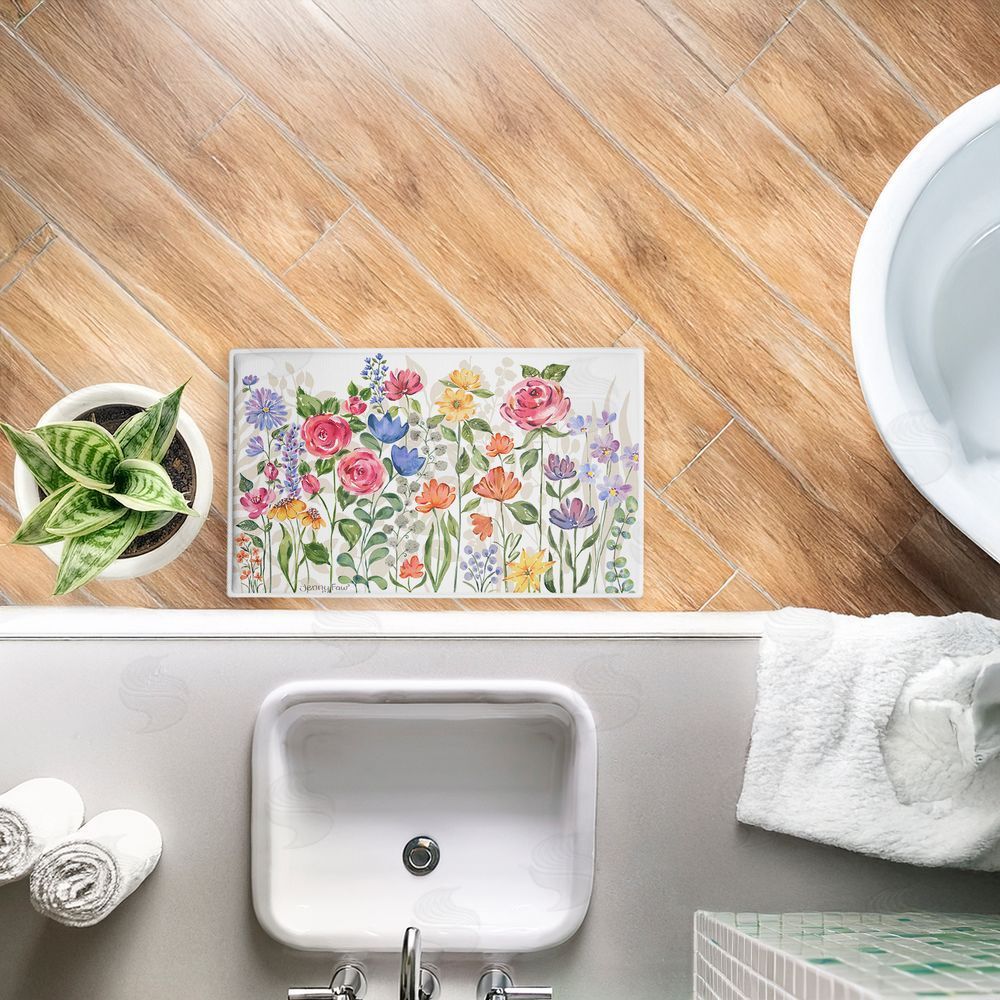 Jenny Faw | Springtime Wildflower Blossoms Plush Bath Mat