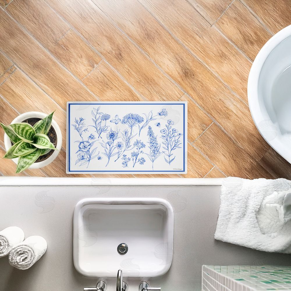 Susan Winget | Single Blue Flower Sprigs Plush Bath Mat
