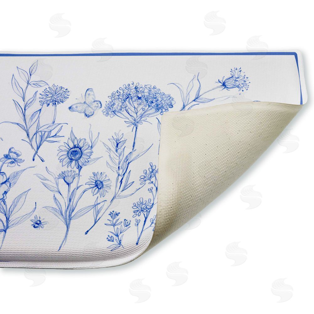Susan Winget | Single Blue Flower Sprigs Plush Bath Mat