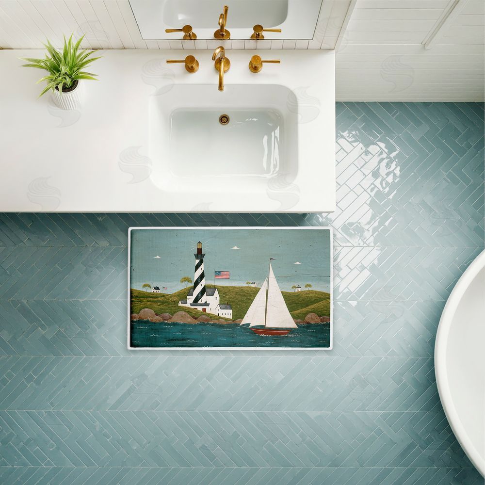 Warren Kimble | Coastal Breeze Lighthouse Harbor Plush Bath Mat